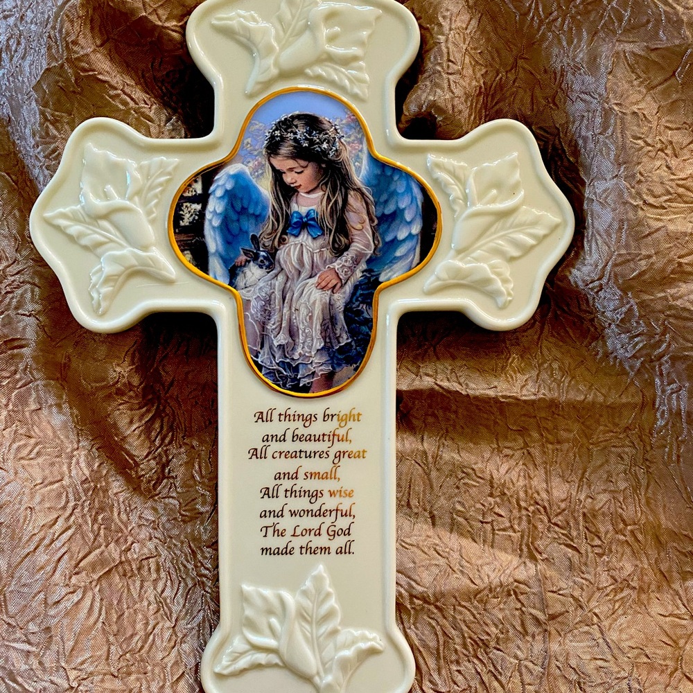 VINTAGE SANDRA KUCK ANGEL BUNNY WALL CROSS